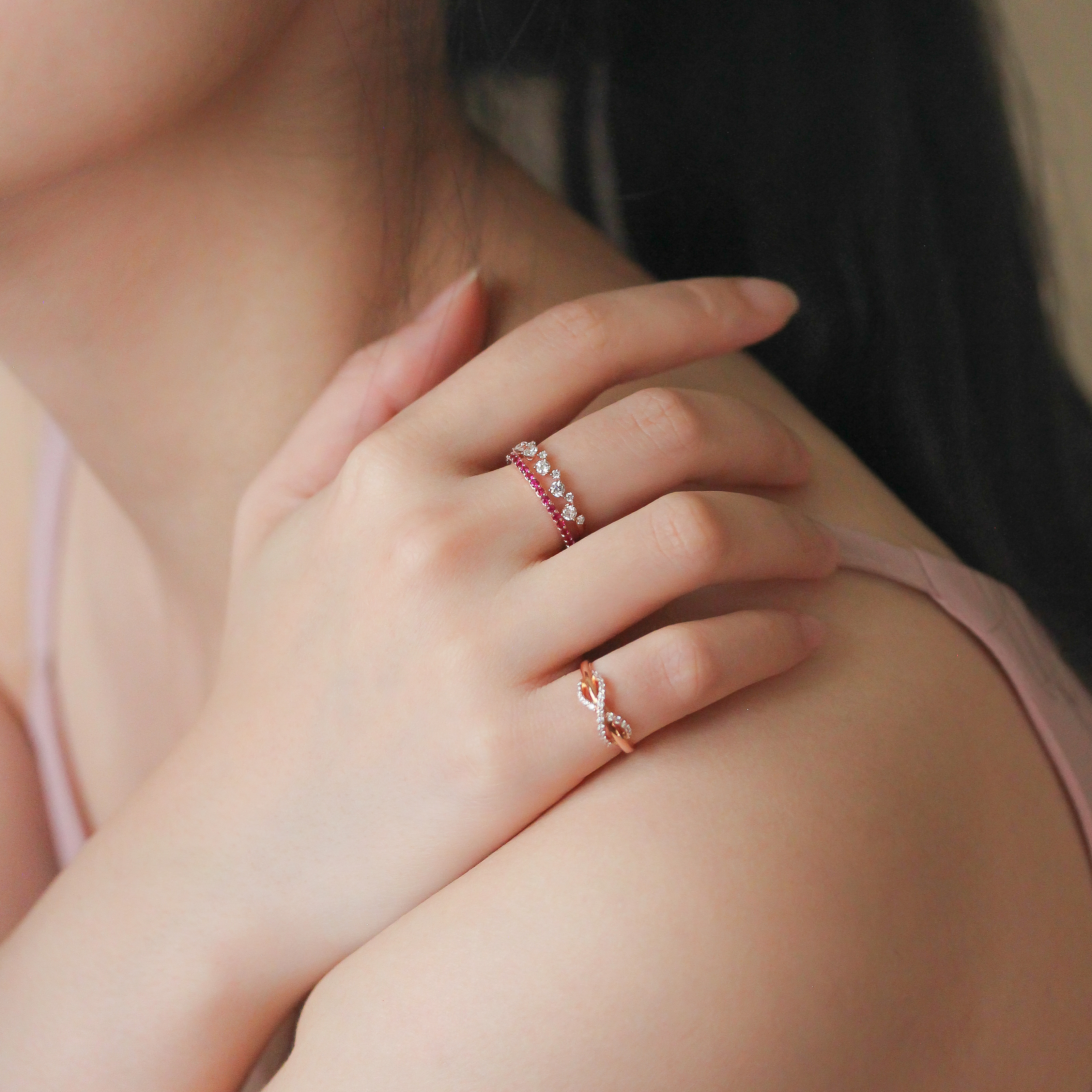 Pink sapphire half eternity ring